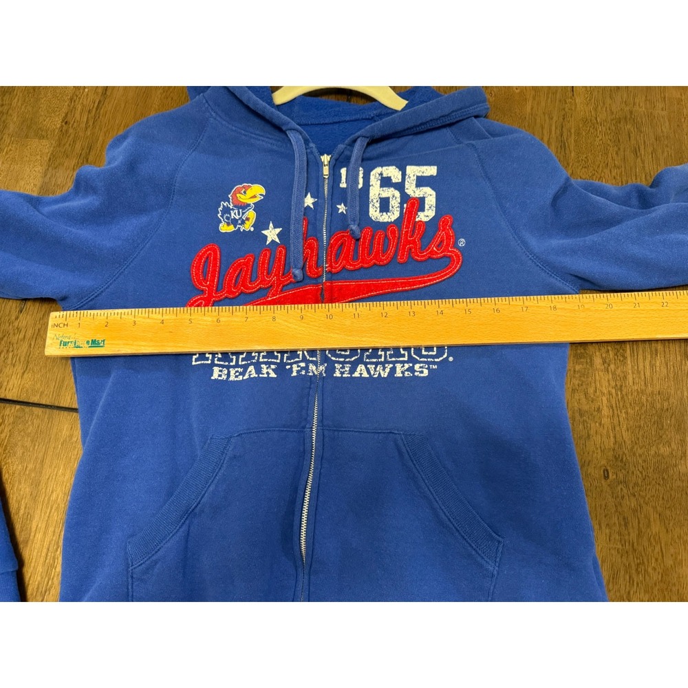 Soffe Kansas Jayhawks Full Zip Hoodie Royal Blue XL Chenille Patch Beak Em Hawks - Picture 3 of 6